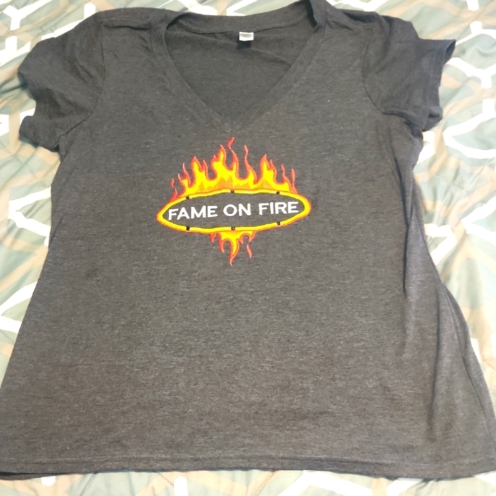Fame On Fire Embroidered Vneck Tee
